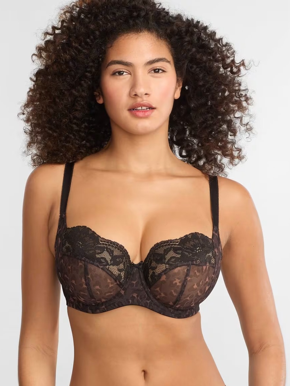 PANACHE Nina Balconette Bra Semi Sheer Black Leopard 32I NWT